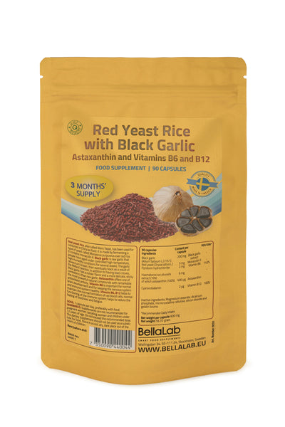 Raudonieji mielių ryžiai su juoduoju česnaku, astaksantinu bei vitaminais B6, B12